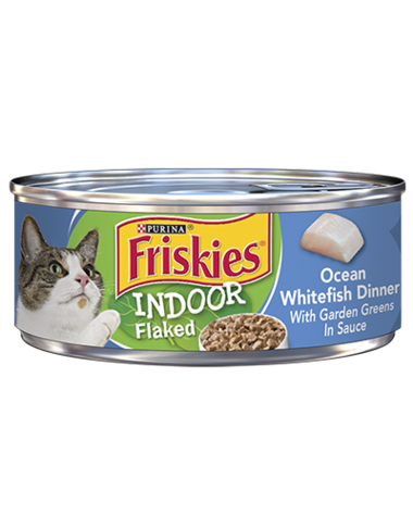 Friskies Indoor Flaked Ocean Whitefish Dinner With Garden Greens In Sauce Wet Cat Food
