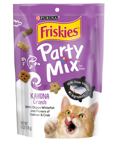 Friskies Party Mix Kahuna Ocean Whitefish, Salmon & Crab Crunchy Cat Treats