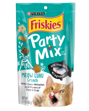 Friskies Party Mix Meow Luau Ocean Whitefish, Pork & Crab Crunchy Cat Treats