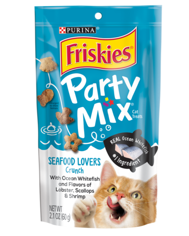 Friskies Party Mix Seafood Lovers Ocean Whitefish, Lobster, Scallops & Shrimp Crunchy Cat Treats