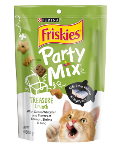 Friskies Party Mix Treasure Island Ocean Whitefish, Salmon, Shrimp & Tuna Crunchy Cat Treats