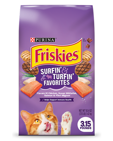 Friskies Surfin’ n Turfin’ Favorites Chicken, Ocean Whitefish, Salmon & Filet Mignon Dry Cat Food