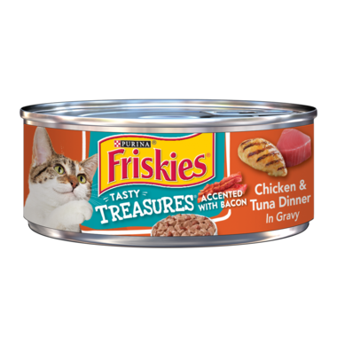 Friskies Tasty Treasures Chicken & Tuna Dinner In Gravy Accented With Bacon Wet Cat Food