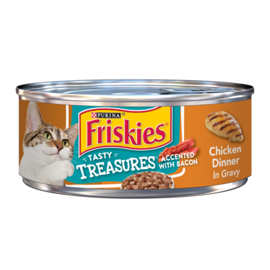 Friskies Tasty Treasures Chicken Dinner In Gravy Accented With Bacon Wet Cat Food