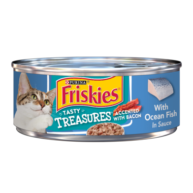 Friskies Tasty Treasures Ocean Fish In Sauce Accented With Bacon Wet Cat Food