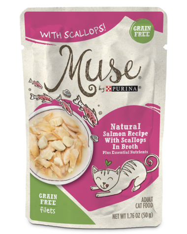 Muse Grain Free Filets Natural Salmon Recipe With Scallops In Broth Wet Cat Food